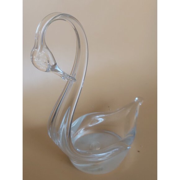 Duncan Miller Hand Blown Clear Glass Swan Trinket/Candy/Nut Bowl 7" x 7" x 3" - Picture 10 of 12